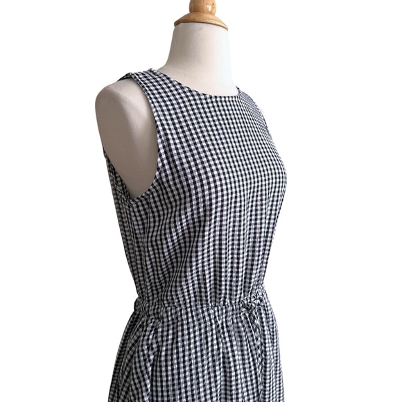 LOFT Black & White Gingham Crossover Back MIDI Dress Pockets Sleeveless Summer S - Picture 6 of 16